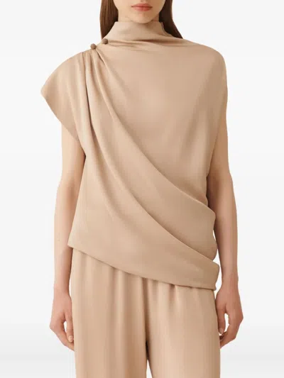 Fabiana Filippi High-neck Draped Blouse In Brown