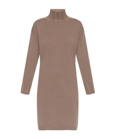 Fabiana Filippi Taupe Knitted Turtleneck Dress In Neutral