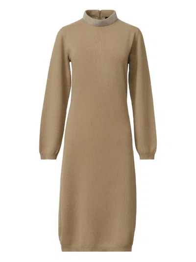 Fabiana Filippi High-neck Long-sleeve Dress In Brown