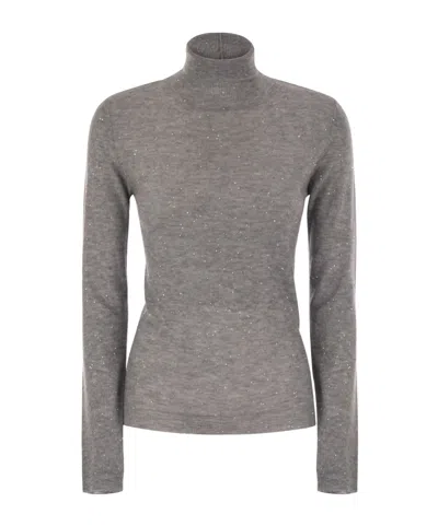FABIANA FILIPPI HIGH-NECKED WOOL SWEATER WITH SEQUINS