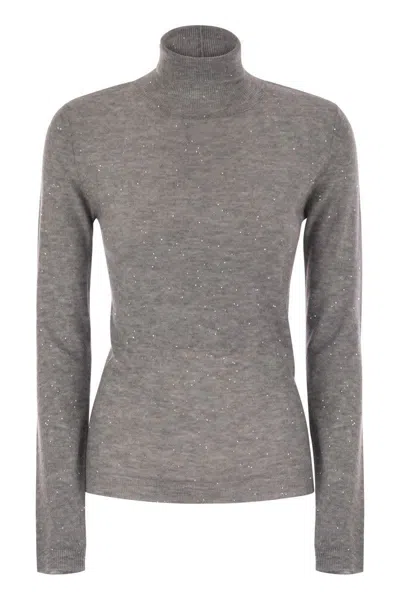 Fabiana Filippi High-necked Wool Sweater With Sequins In Brown