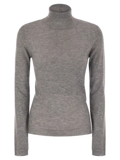 FABIANA FILIPPI HIGH-NECKED WOOL SWEATER WITH SEQUINS