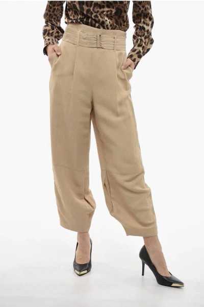 Fabiana Filippi High-waisted Linen Blend Pants With Belt In Brown