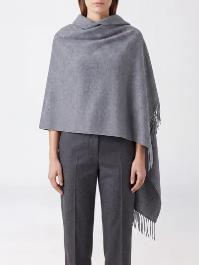 Fabiana Filippi High-neck Wool Cape With Concealed Closure And Fringes In Gray