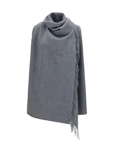 Fabiana Filippi High-neck Wool With Fringe Cape In Gray