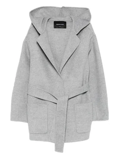 Fabiana Filippi Hooded Belted Jacket In Gray