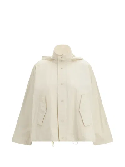 Fabiana Filippi Hooded Coat Front Pockets Drawstring Hem In White