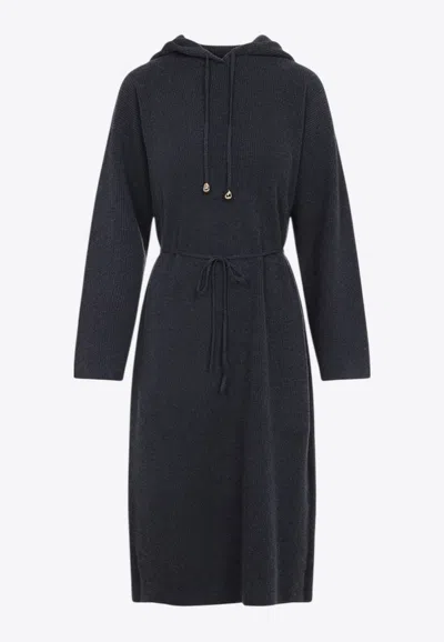 Fabiana Filippi Hooded Ankle-length Dress With Ribbed Silk Blend In Gray