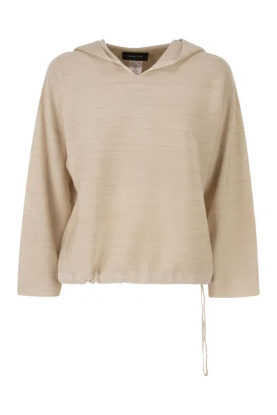 Fabiana Filippi Hooded Jumper In Wool And Cotton With Links Stitch In Yellow