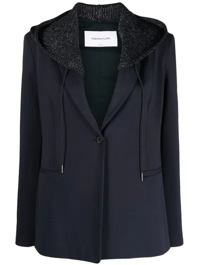 Fabiana Filippi Hooded Single-breasted Blazer In Blu Inchiostro