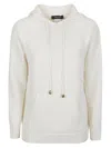 Fabiana Filippi White Hoodie With Drawstring Hood In Wool Blend Woman In Brown