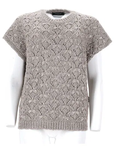 Fabiana Filippi Intricate Lace-knit Sweater In Airy Grey In Gray