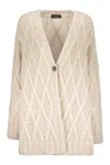 Fabiana Filippi Long White Diamond Cardigan With Single Button In Ivory