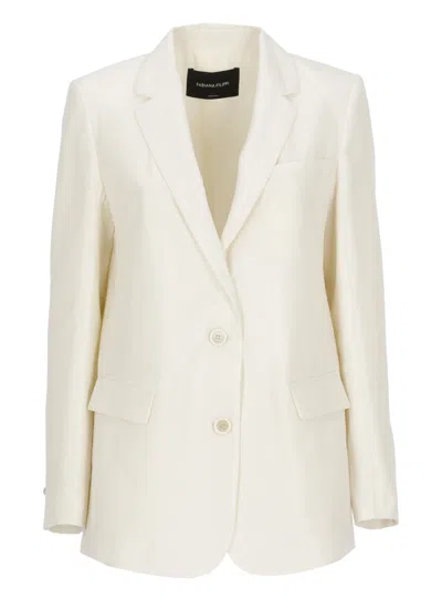 Fabiana Filippi Ivory Jewel Button Blazer In Neutral