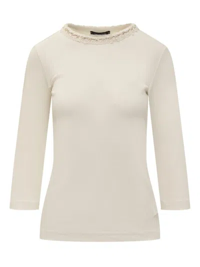 Fabiana Filippi Ivory T-shirt With  Embroidery In White