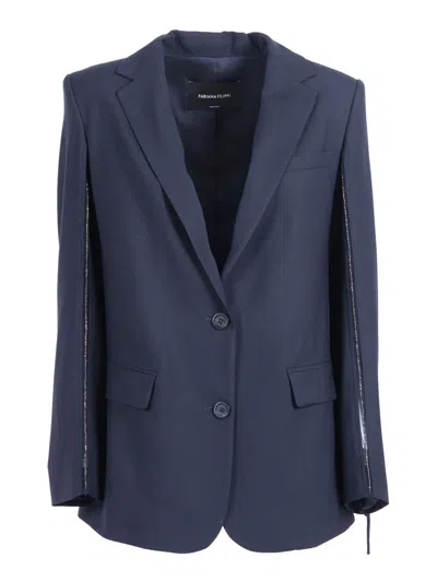 Fabiana Filippi Bistretch Wool Single Breasted Jacket With Filo Diamante In Blue