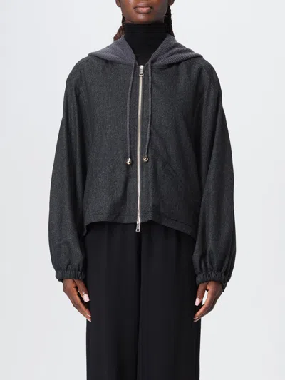 Fabiana Filippi Flannel Wide Bomber With Pepita Detail In Gray