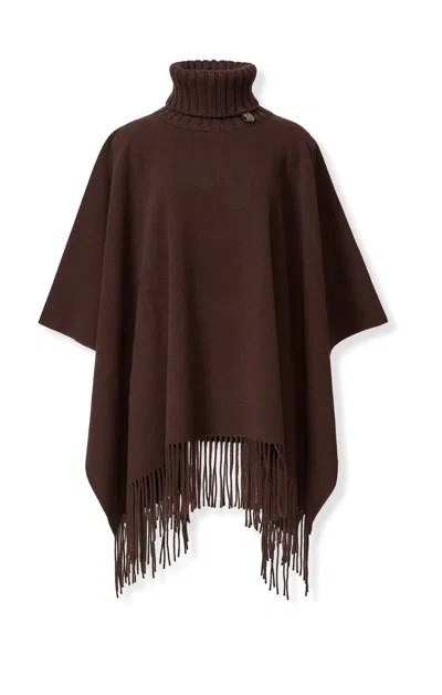 Fabiana Filippi Turtleneck Fringe Poncho In Brown