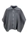 Fabiana Filippi Diagonal Double Cape With Knit Detail And Filo Diamant In Grey