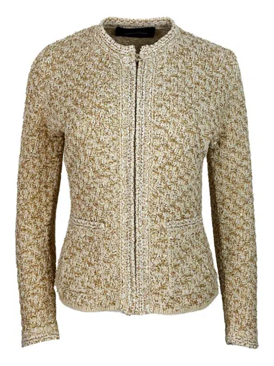 Fabiana Filippi Denim Effect Sequin Tweed Jacket In Brown