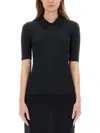 Fabiana Filippi Polo Shirt With Frayed Viscose Collar In Blue