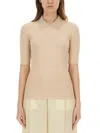 Fabiana Filippi Ribbed Collared T-shirt Slim Fit In Nude