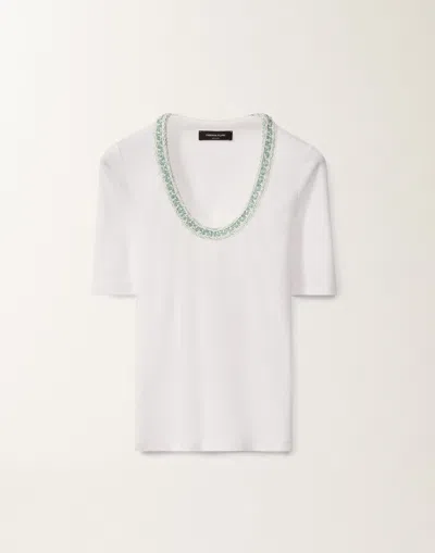 Fabiana Filippi Jersey T-shirt In White/aquagreen