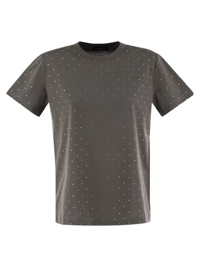 Fabiana Filippi Women's Jersey T-shirt With All Over Embroidery In Grey