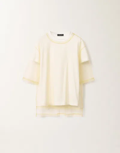 Fabiana Filippi Jersey T-shirt With Asimmetric Tulle Layer In Yellow
