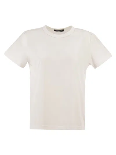 Fabiana Filippi Cotton Jersey T-shirt With Diamond Thread Accents In Neutral