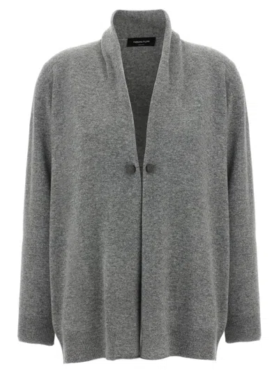 Fabiana Filippi Brooch Embellished Knit Cardigan In Gray
