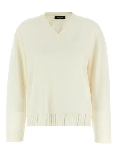 Fabiana Filippi Platinum V Neck Sweater With Filo Diamante Trim Detail In White