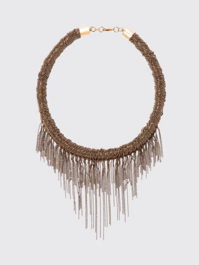 Fabiana Filippi Beaded Fringe Necklace In Brown