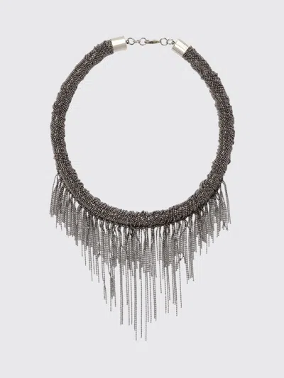 Fabiana Filippi Beaded Fringe Necklace In Gray