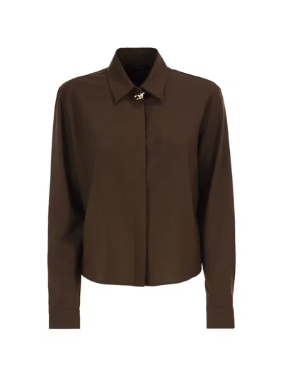 Fabiana Filippi Virgin Wool Stretch Shirt With Zama Jewel Detail In Brown