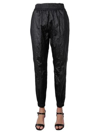 Fabiana Filippi Tapered Track Pants With Crinkled Texture In Black