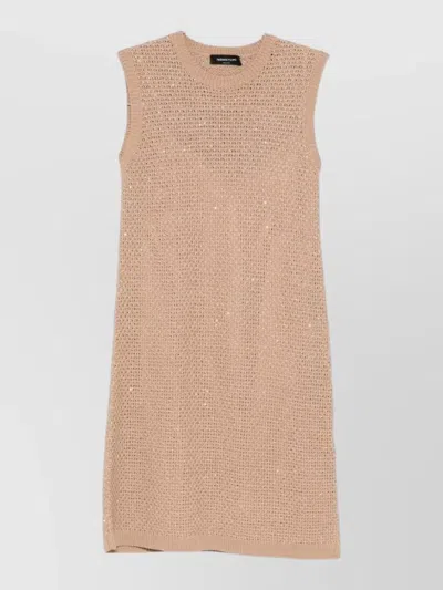 Fabiana Filippi Knit Dress Mid Length Round Neckline Sleeveless In Brown