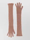 Fabiana Filippi Knit Gloves With Long Textured Design In Pink