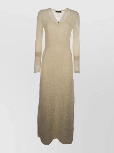 Fabiana Filippi Knit Maxi Dress Long Sleeves V Neck In Brown