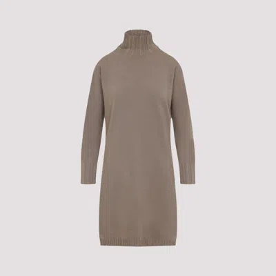 Fabiana Filippi Cortex Brown Virgin Wool Knit Midi Dress In Gray