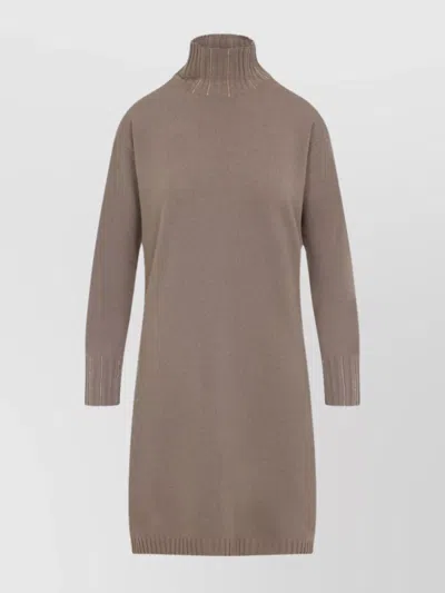 Fabiana Filippi Knit Midi Dress Ribbed Turtle-neck In Brown