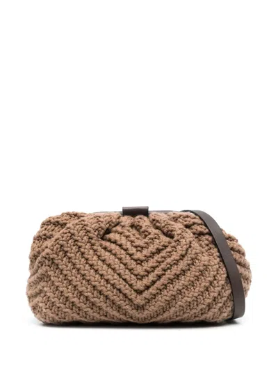 Fabiana Filippi Knitted Cashmere Clutch Bag In Brown
