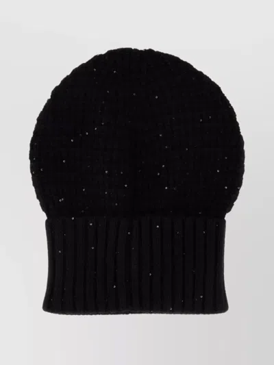 Fabiana Filippi Knitted Hat With Ribbed Cuff And Sequins In Black