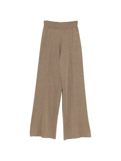 Fabiana Filippi High Rise Wide Leg Metallic Knit Trousers In Brown