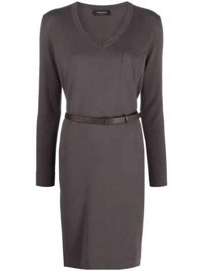 Fabiana Filippi Knitted V-neck Midi Dress In Grey
