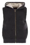 Fabiana Filippi Short Hooded Vest With Textured Knit And Zipper Closure In Black