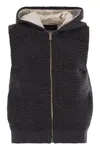 Fabiana Filippi Short Hooded Vest With Textured Knit And Zipper Closure In Gray