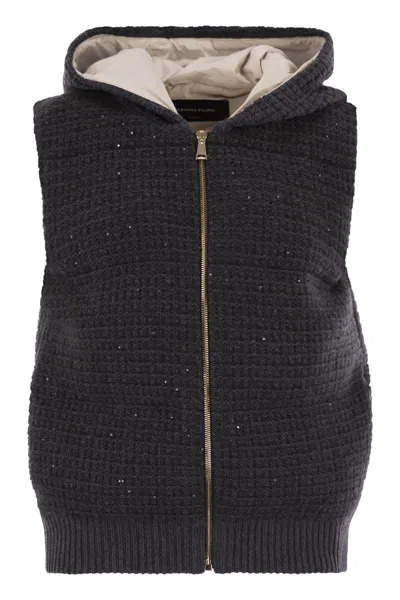 Fabiana Filippi Knitted Vest With Hood In Black