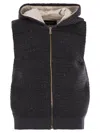 Fabiana Filippi Short Hooded Vest With Textured Knit And Zipper Closure In Gray