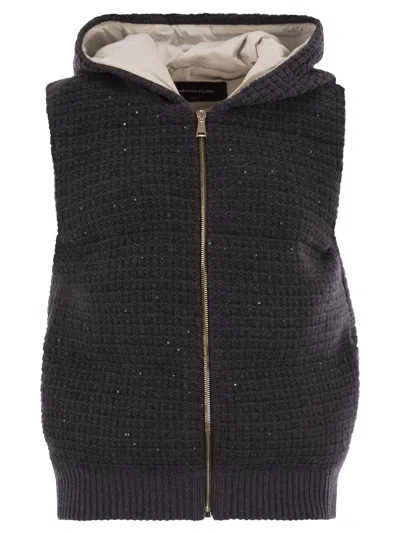 Fabiana Filippi Knitted Vest With Hood In Gray